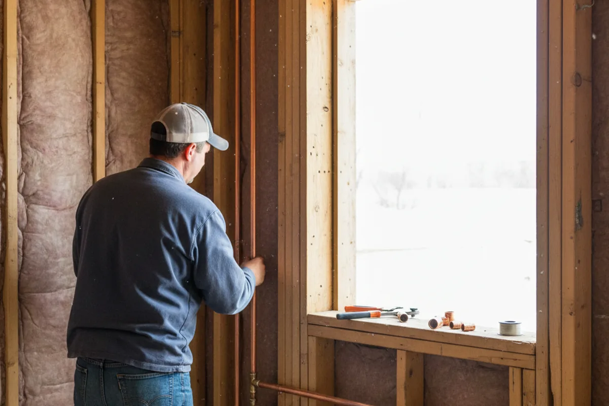 Licensed plumber running new copper supply lines in a Blue Grass home