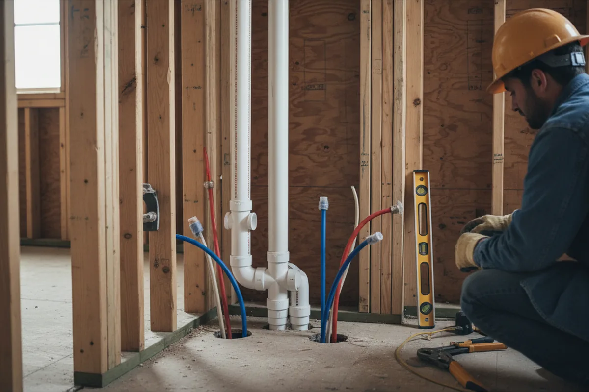 Drain and supply rough-in during Sump Pump Repair in Blue Grass